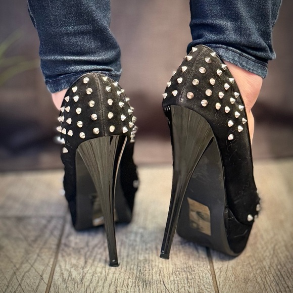 Shoedazzle Black Velvet and Silver Spiked Stilettos - Picture 4 of 10